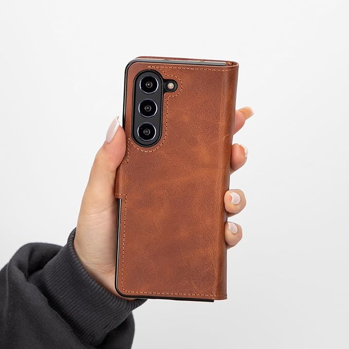 Venito Trieste for Galaxy Z Fold 5 Case Handmade, Ultimate Protection with Full Grain Leather, Premium Phone Wallet Case for Galaxy Z Fold 5, Antique Brown