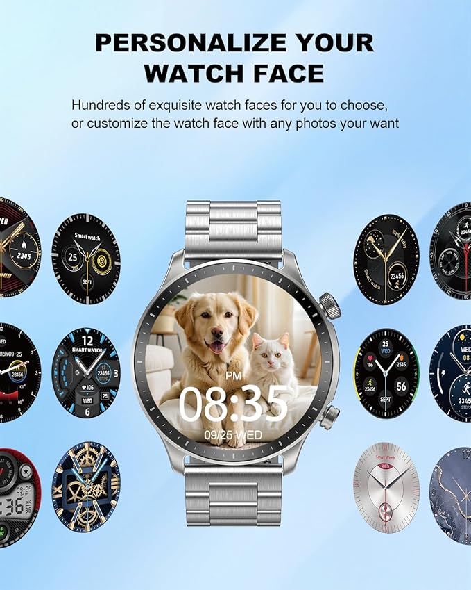 RIVERSONG Smart Watch for Men, 1.43" AMOLED Display with Bluetooth Calling, Heart Rate, Sleep, and SpO2 Monitor, 100+ Sports Modes, for iPhone/Android, Titanium Silver