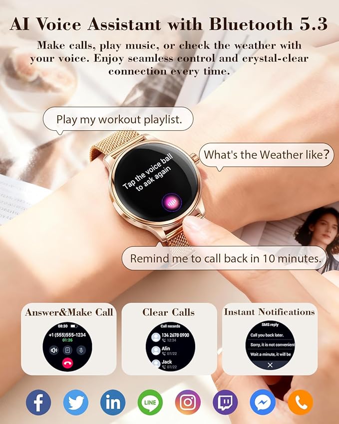 WalkerFit Smart Watch for Women 2025, 1.43" AMOLED, Bluetooth Call, Wireless Magnetic Charging, Female Health Tracker, 120+ Sport Modes, IP68 Waterproof Fitness Smartwatch for Android iOS (Pink)