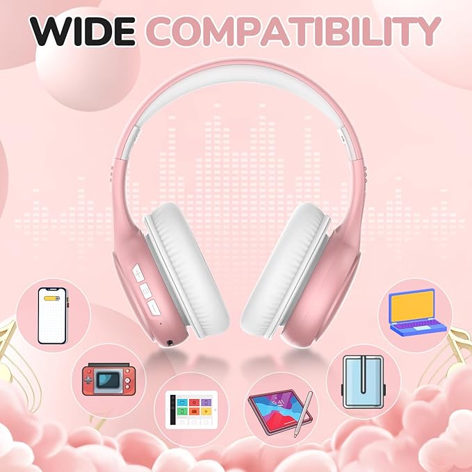 Kids Bluetooth Headphones, 60 Hours Playtime, Bluetooth 5.4 Kids Headphones Wireless, Type-C Fast Charging, 85/94dB Volume Limited, Foldable Toddler Wireless Headsets with Mic-Rose Gold