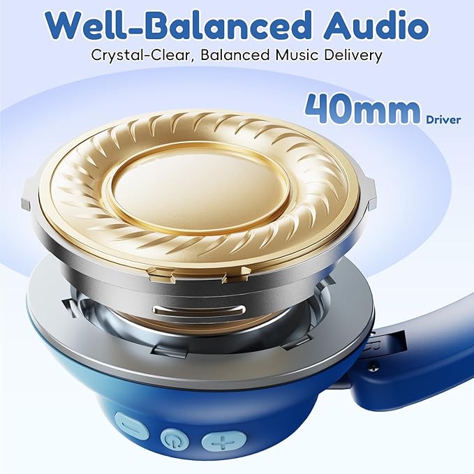 Active Kids Noise Cancelling Headphones, 60H Play Time Kids Bluetooth Headphones, Volume Limited, Bluetooth 6.0, USB C Charging, Headphones for iPad Tablet Airplane,Gradient Blue