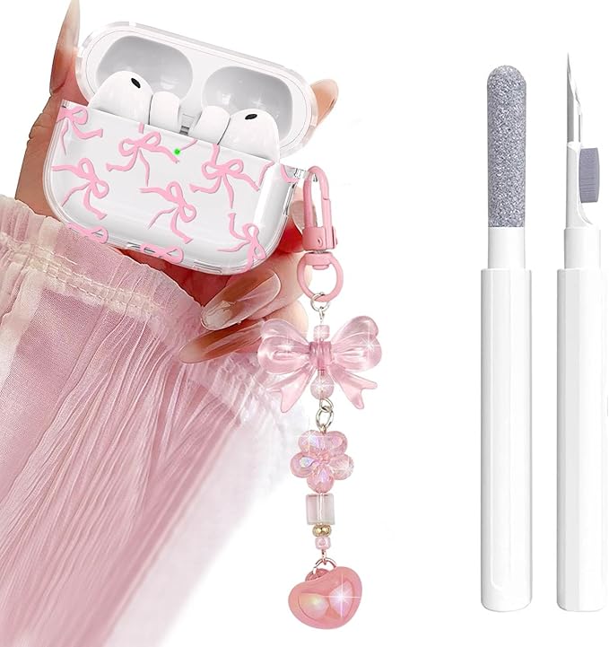 for Airpods Pro 3 Case Clear,Cute Girly Bow Tie Kawaii Ribbon Pattern for Airpods Pro 3rd Generation Case Cover,Soft TPU with Bowknot Flower Heart Keychain&Cleaning Pen Women Girls-Clear