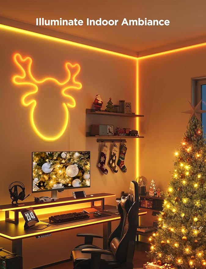 Govee RGBIC Neon Rope Lights for Desks, 16.4ft LED Gaming Desk Lights, Neon LED Strip Lights Syncing with Razer Chroma, Support Cutting, Smart App Control, Music Sync, Adapter (Only 2.4G Wi-Fi)