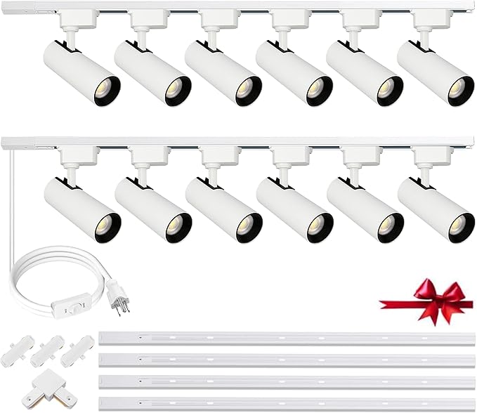 J&L Type Dimmable LED Track Lighting Kit 3000K Warm White 12-Light 25W 2700lm Track Lighting System with 13 FT Rail, Kitchen Focus Art Bright Ceiling Spotlight Fixture, No Flicker
