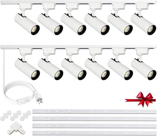 J&L Type Dimmable LED Track Lighting Kit 3000K Warm White 12-Light 25W 2700lm Track Lighting System with 13 FT Rail, Kitchen Focus Art Bright Ceiling Spotlight Fixture, No Flicker