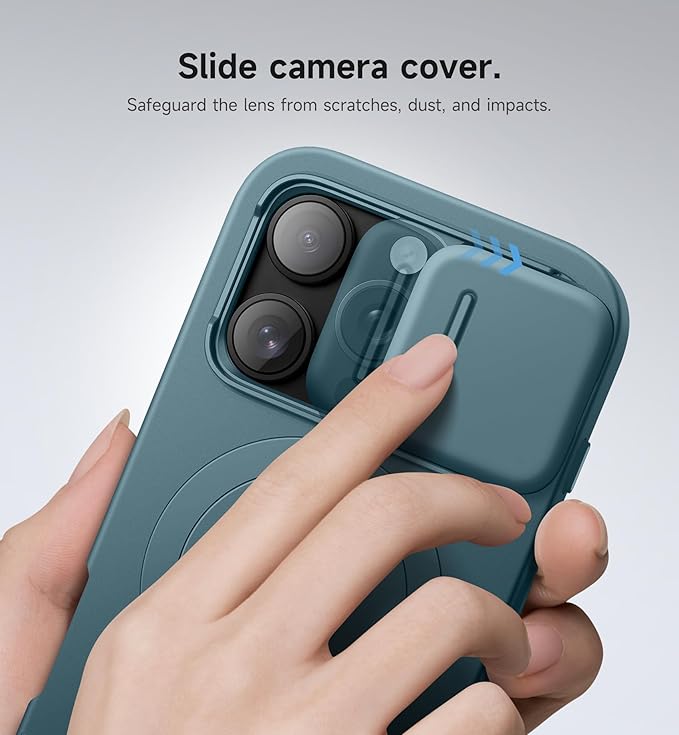 SURITCH for iPhone 16 Pro Case with Slide Camera Cover and Adjustable Kickstand, Compatible with MagSafe, Shockproof Bumper Case Slim Protective Cover for iPhone 16 Pro 6.3 Inch, Lake Green