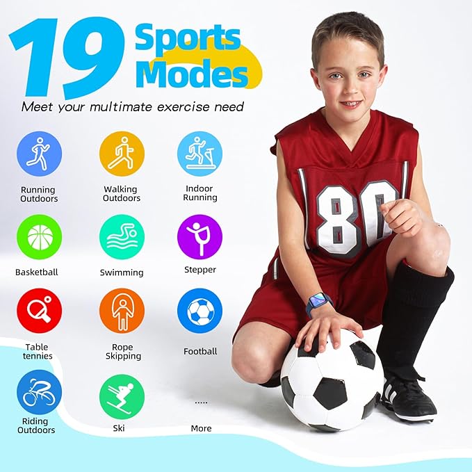 Kids Smart Watch Girls Boys, Fitness Tracker for Kids, 1.5 Inch DIY Dials, 19 Sport Modes, Sleep Monitor, Pedometers, Heart Rate, IP68 Waterproof, Great Gift for Boys Girls Teens 6-14 (Blue)