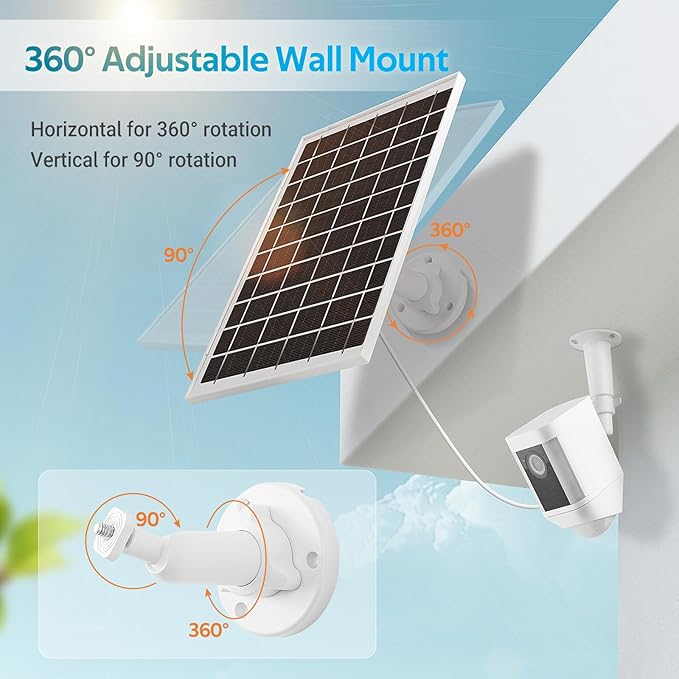 7W Solar Panel for Ring Camera, USB Ring Solar Panel for Security Camera with DC Port Charger, Ring Solar Charger Compatible