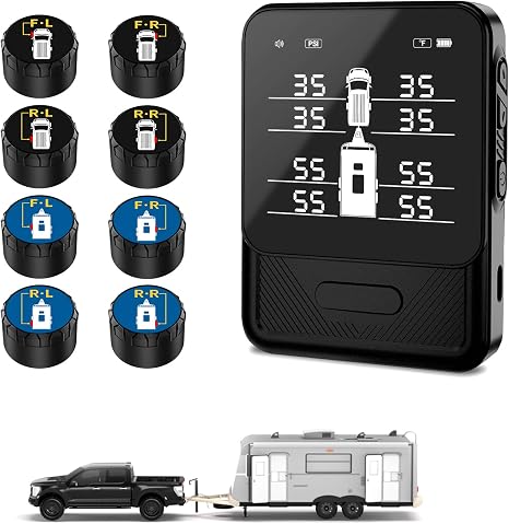 RV Tire Pressure Monitoring System TPMS w/8 Sensors(0-108 PSI)