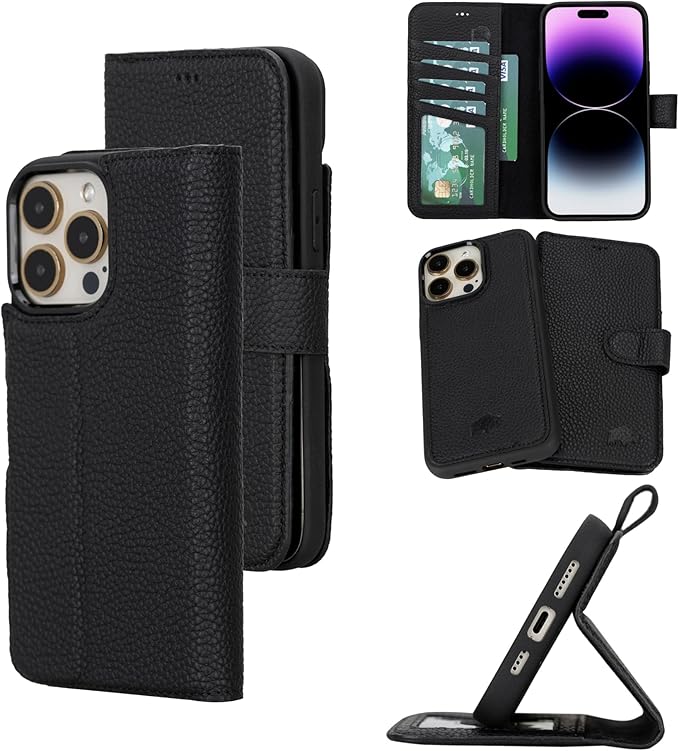 BLACKBROOK Case for iPhone 15 Pro Wallet Case for Men and Women, Carter Full Grain Leather 2-in-1 Set for MagSafe Charging, Cash, ID and 4 Card Slots with RFID, Compatible with iPhone 15 Pro