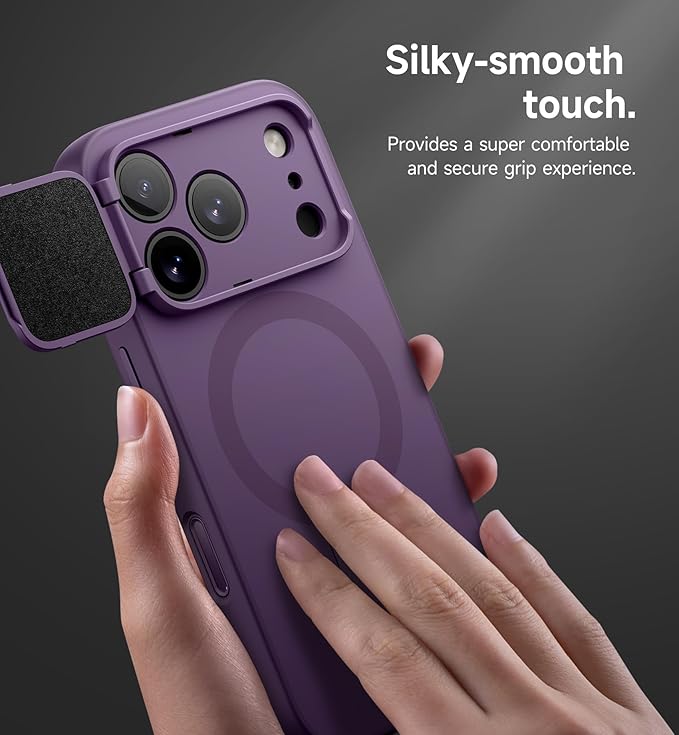 SURITCH for iPhone 17 Pro Max Case with Camera Control Cover, Camera Cover and Adjustable Kickstand, Compatible with MagSafe, Shockproof Bumper Protective Cases 6.9 Inch, Dark Purple