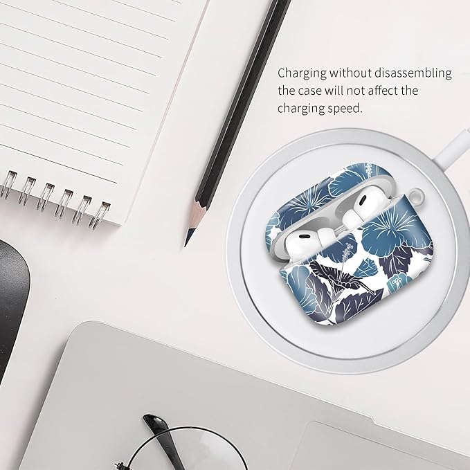 Compatible with Airpod pro 2nd/1st Generation Case Cover with Gold Round Keychain Cute Pattern Hard & Anti Slip Cover for Men Women & Girls（Lotus Leaf）