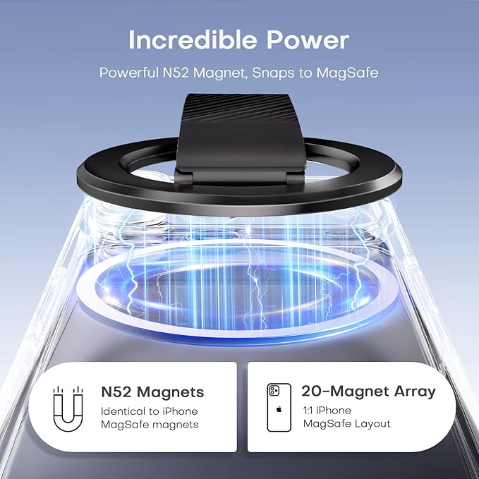 for MagSafe Phone Grip, Magnetic Phone Grip with Silicone Finger Strap & Dual-axis Adjustable Kickstand, Magnetic Phone Stand Ring Holder for Mag Safe iPhone 17/16/15/14/13/12 Series, Black