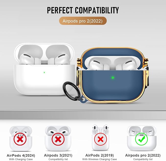 Maxjoy for Cute Airpods Pro 2 case with Safety Lock,Compatible Airpods Pro Case 2nd/1st Gen,Compatible Plating Solid Color AirPods Case Cover for Men Women Girly with Keychain-Blue