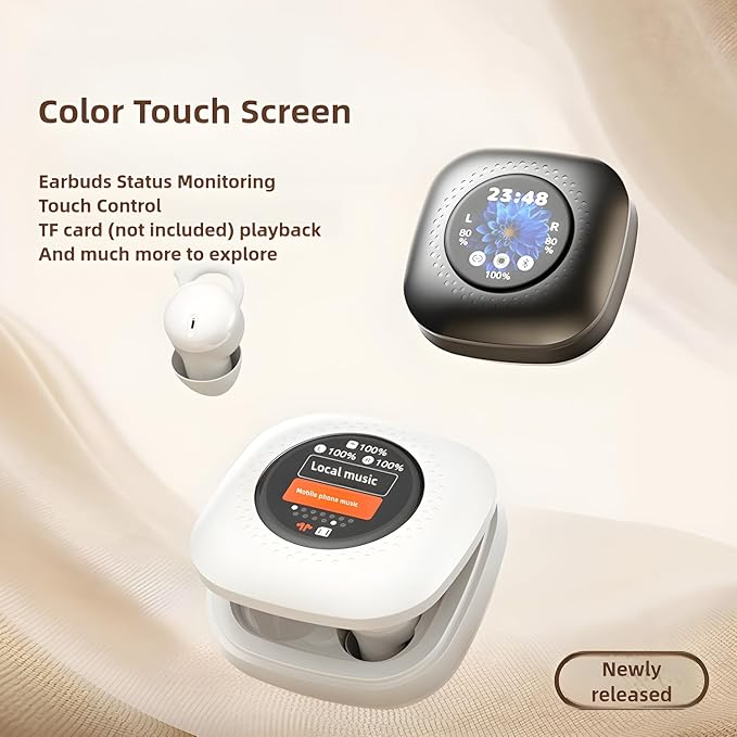 Sleepals Touch Wireless Sleep Earbuds with Smart Charging Case, Noise Reducing Headphones for Side Sleepers, Touch Screen Display (White)