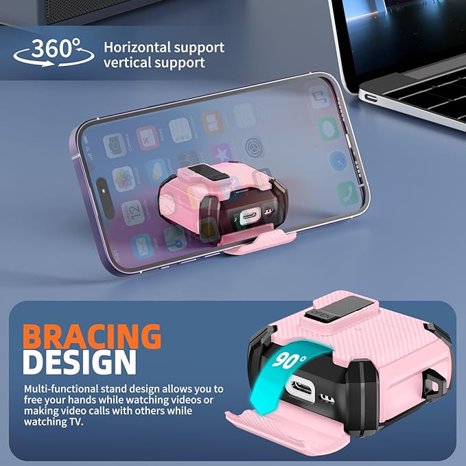 Inesore Compatible with AirPods 4th Case with Phone Stand & Cleaning Kit,Compatible with Magsafe,Magnetic Automatic Lock for Airpods 4 with Active Noise Cancellation Charging Cover (2024) (Pink)