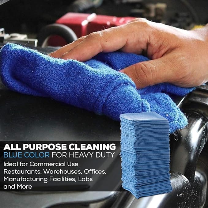 SIMPLI-MAGIC Cotton Shop Towels 14"x12" (90 Pack) – Reusable Cleaning Shop Rags for Automobiles, Industries, Garage and Homes (Blue)