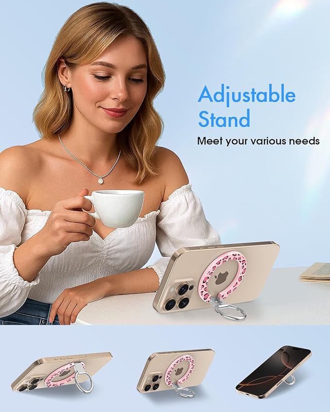Toycamp Phone Grip Ring Holder Compatible with MagSafe - Magnetic Phone Grip Stand Women Cute Painting Removable Rotatable Magnet Accessories for iPhone 17 Pro Max/16/15/14/13/12 Series, Leopard