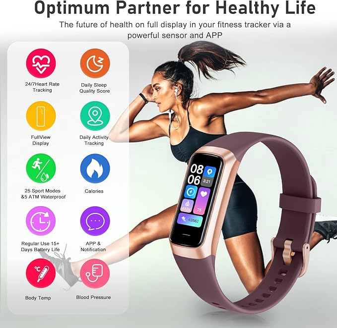 Fitness Tracker with 24/7 Heart Rate, Blood Oxygen Blood Pressure Sleep Monitor, Activity Trackers 5 ATM Waterproof,Step Calorie Counter Pedometer Health Smart Watch for Women Men