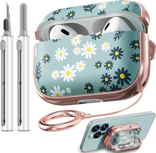 Inesore for AirPods Pro 2nd Generation Case Cover with Lock, Flowers Cute Air Pods Pro 2 Case Hard iPod Pro Cases for Women Girls with Cleaner Kit (2023 USB-C /2022/2019) - Green Daisy