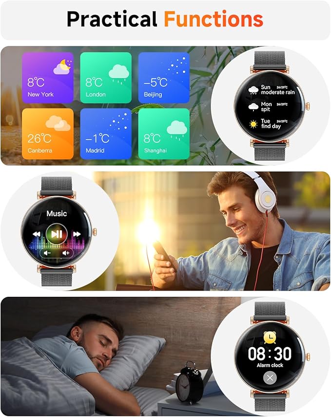 Smart Watches for Women Men[Calls/2 Bands/Metal Thin Body] for Android iPhone Samsung Compatible,1.43" Micro-Spherical AMOLED Screen,IP68 Waterproof Sports Watch (Black-Gold)