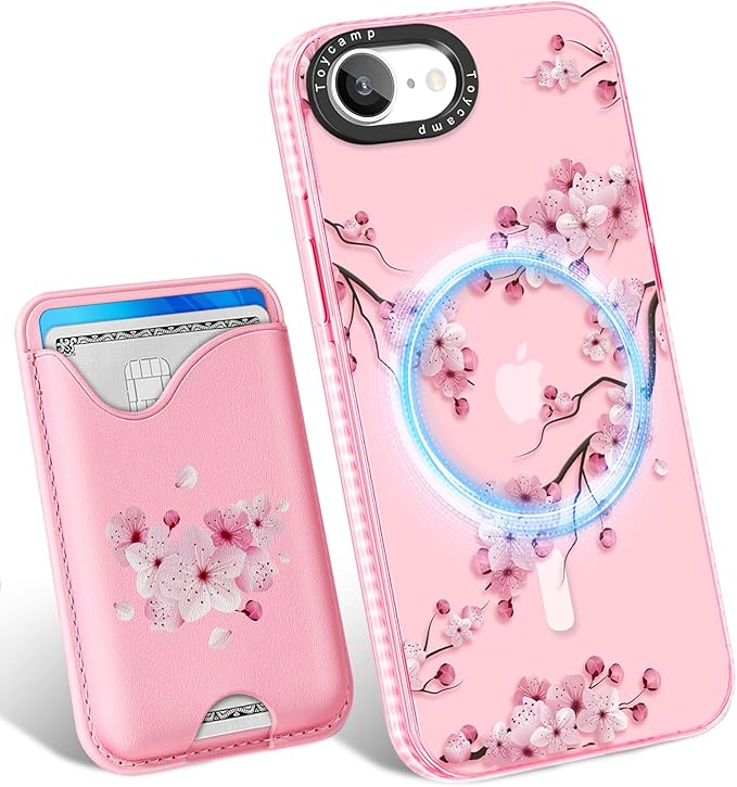 Toycamp for iPhone 16e Case 6.1 Inch - Compatible with Magsafe Credit Card Holder Wallet Magnetic Cute Women Teen Girls Kawaii Girly Unique Flower Design Phone Cover for iPhone 16e