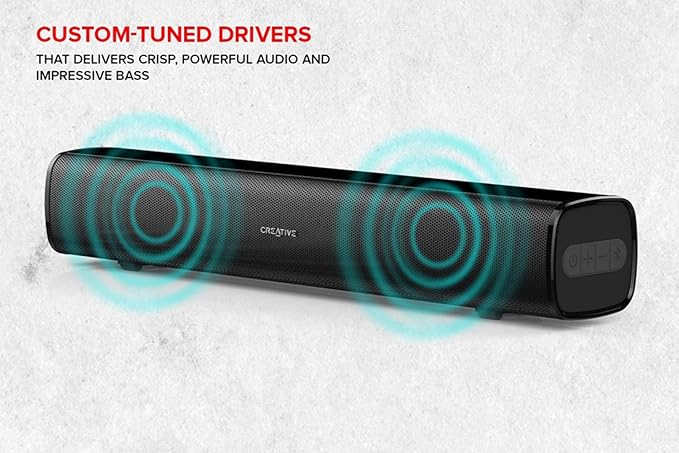 Creative Stage Air Portable and Compact Under-Monitor USB-Powered Soundbar for Computer, with Dual-Driver and Passive Radiator for Big Bass, Bluetooth and AUX-in, USB MP3 (Renewed)