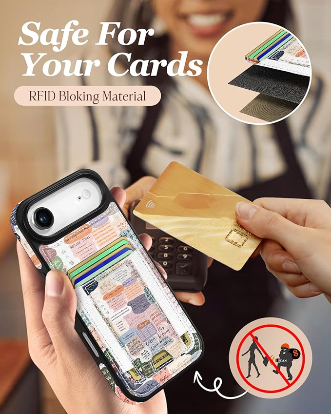 Shorogyt for iPhone Air Wallet Case - Fits 5 Cards, Compatible with Magsafe Detachable Magnetic Credit Card Holder Leather Cardholder Cute Phone Cover Women Girls for Apple 17 Air, Collage