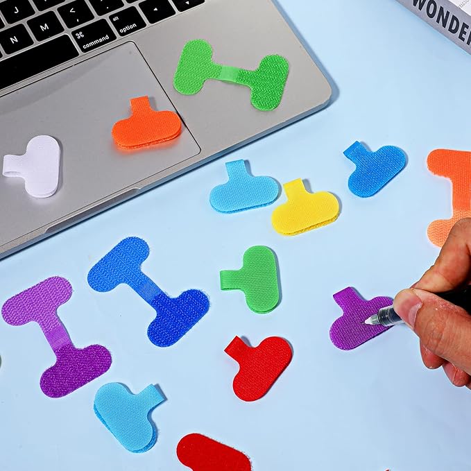 32 Pcs Cable Labels Multi Color Durable Cord Labels with Writable Surface Waterproof Cables Tags for Electronics Organization Self-Adhesive Nylon Wrap-It Cable Label for Electronics(8 Colors)