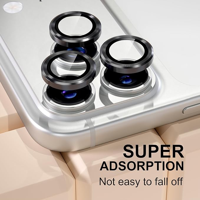Misea Compatible for iPhone 17 Pro/iPhone 17 Pro Max Camera Lens Protector, Ultra-HD Tempered Glass Camera Cover Screen Protector Metal Individual Ring Protector Decoration Accessories, Black