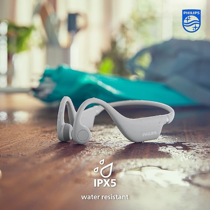 PHILIPS Kids Open-Ear Bone Conduction Bluetooth Headphones with Internal Microphone and Parental Controls, Gray, TAK4607GY