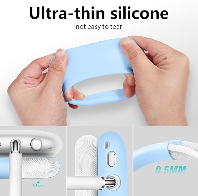Filoto Case for Airpods Max Headphones, Ear Pad Case Cover/Ear Cups Co ver/Headband for AirPods Max (USB-C/Lightning)(2024/2020), Silicone for Apple Airpod Max, Accessories Cases(Sky Blue)