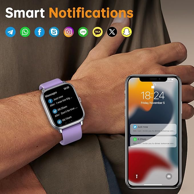 Smart Watch for Men Women, Fitness Tracker (Answer/Make Call), 1000 mAh Battery, 120+ Sport Modes, Step Counter/Sleep Monitor Fitness Watch, Smartwatch for Android/iPhone (Purple)