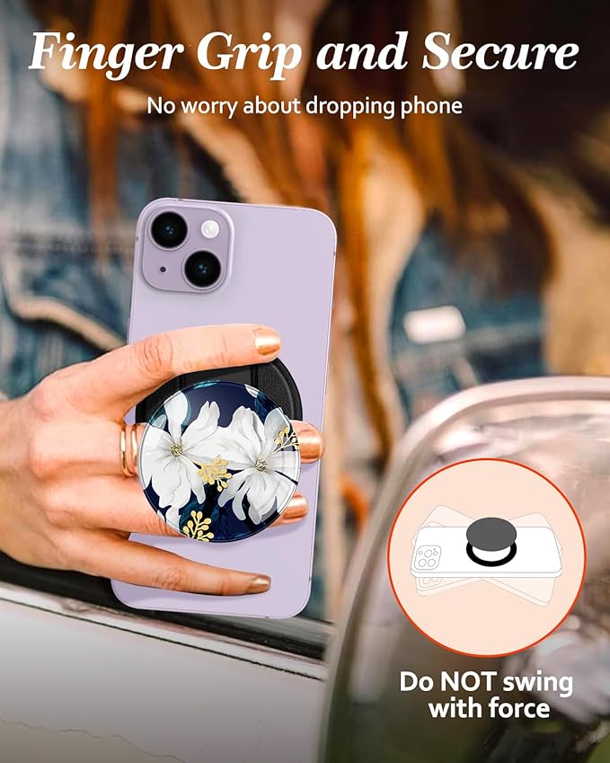 Kidcube Phone Grip Compatible with Magsafe - Magnetic Phone Grip Stand Cute Flowers Finger Grip Kickstand Ring Holder Women Girls Compatible with Magsafe Accessories for iPhone 16/15/14/13/12 Series