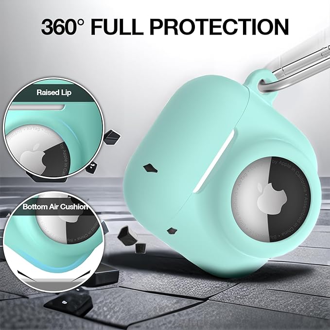 2 in 1 Silicone Case Compatible with AirPod 4 and AirTag 2/1, Shockproof Protective Skin Cover for AirPods 4th Generation with Cleaner Kit & Carabiner (Mint Green)