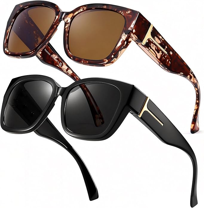 LVIOE 2 Pack Polarized Fit Over Sunglasses for Women Men Oversized Square Over Glasses Sunglasses with UV Protection LS7511