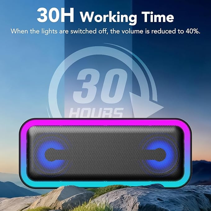 IKT Portable Bluetooth Speaker with Lights x Stocking Stuffers, 30W Loud Stereo Sound, Bluetooth5.4, Enhanced Bass,30H Playtime, TWS Pairing, IPX7 Waterproof, Speakersfor Home/Party/Outdoor