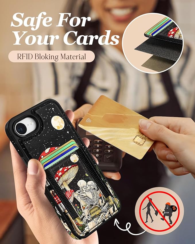 Shorogyt for iPhone 17e/16e Wallet Case - Fits 7 Cards, Compatible with Magsafe Detachable Magnetic Credit Card Holder Leather Cardholder Cute Phone Cover Women Girls for Apple 17e/16e, Skeleton
