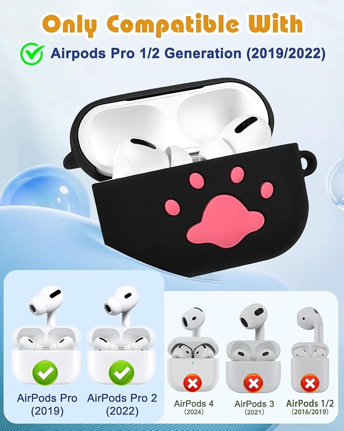 Boaretiu for AirPods Pro/Pro 2nd Generation Case - Cute Kawaii Black Cat with Keychain for AirPods Pro & Pro 2 Case Cover Funny 3D Soft Silicone Fun Cool for Girls Women Teens Boys