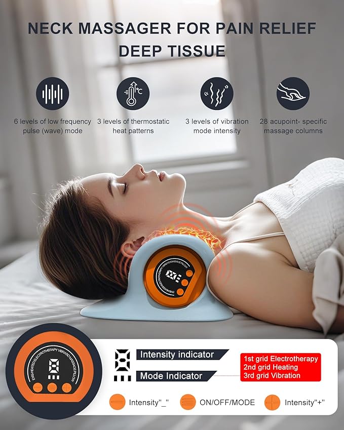 Neck Massager 2025 - New Upgrade 3 in 1 Portable Massager with Heat, Pulse & Vibration - Ergonomic Design, Electric Neck and Shoulder Massager for Relaxation at Home,Office,Trave (Gray)