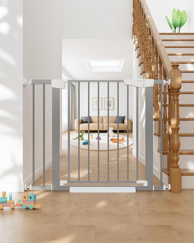 Cumbor 29.7"-40.6" Baby Gate for Stairs, Mom's Choice Awards Winner-Dog Gates for Doorways, Pressure Mounted Auto-Close Pet Gates for Dogs Indoor, Safety Child Gate with Easy Walk Thru Door, Gray
