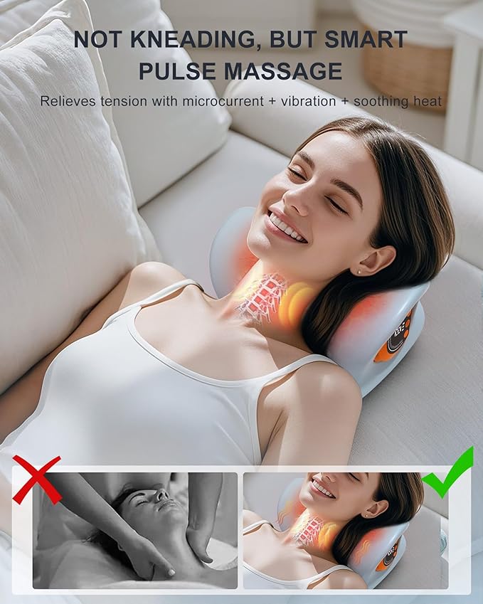 Neck Massager 2025 - New Upgrade 3 in 1 Portable Massager with Heat, Pulse & Vibration - Ergonomic Design, Electric Neck and Shoulder Massager for Relaxation at Home,Office,Trave (Gray)