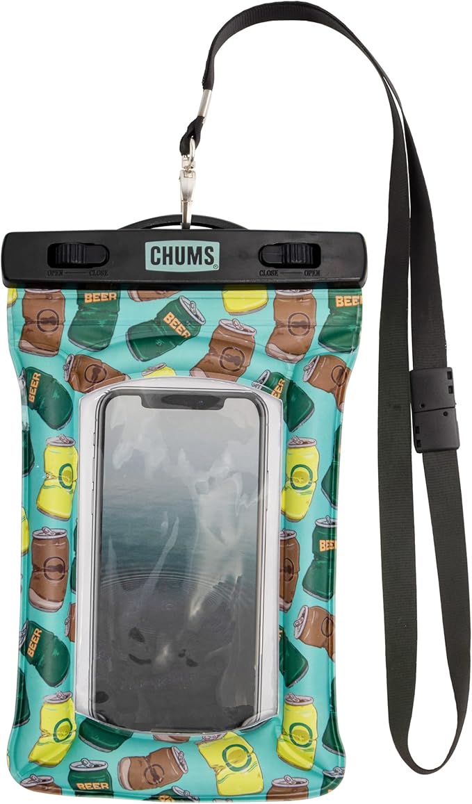 Chums Floating Phone Case with Lanyard - Touchscreen Compatible Waterproof Phone Case & Pouch (Beer Can Happy Hour)