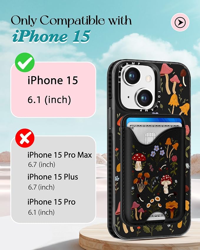 Toycamp for iPhone 15 Case - Compatible with Magsafe with Credit Card Holder Wallet Magnetic Cute Women Teen Girls Kawaii Girly Unique Design Pretty Phone Cover for Apple 15 6.1"