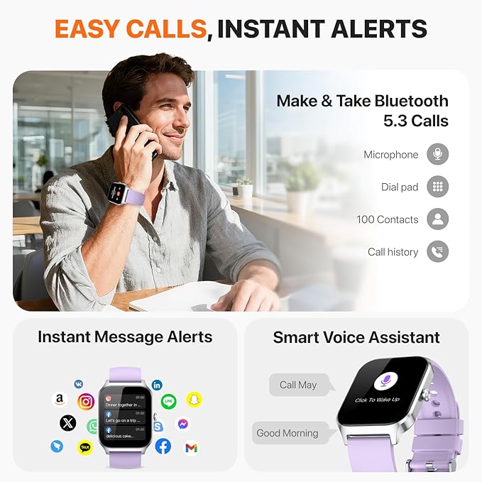 Smart Watch for Women Men,(Answer/Make Call) 1.83'' HD Fitness Activity Tracker Smartwatch for Android iPhone iOS Compatible,IP68 Waterproof Step Counter with Sleep Monitor (Modern, Purple, 1.83)