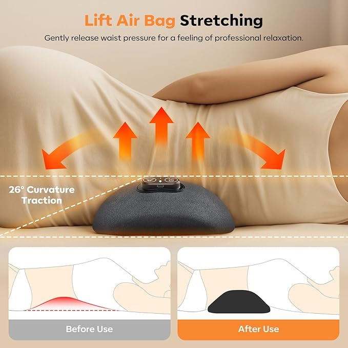Smooth Triple Fusion Back Massager,with Heat, Vibration & Lumbar Traction - Deep Tissue Lumbar Pillow for Lower Back Pain Relief, Relaxation for Home, Office - Corded Electric（Dark Gray）