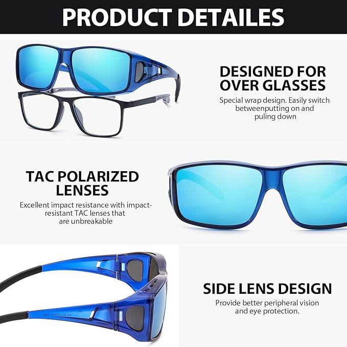 FIMILU 2PCS Polarized Sunglasses Fit Over Glasses for Men, Wrap Around Sunglasses for Driving & Outdoor UV400 Protection