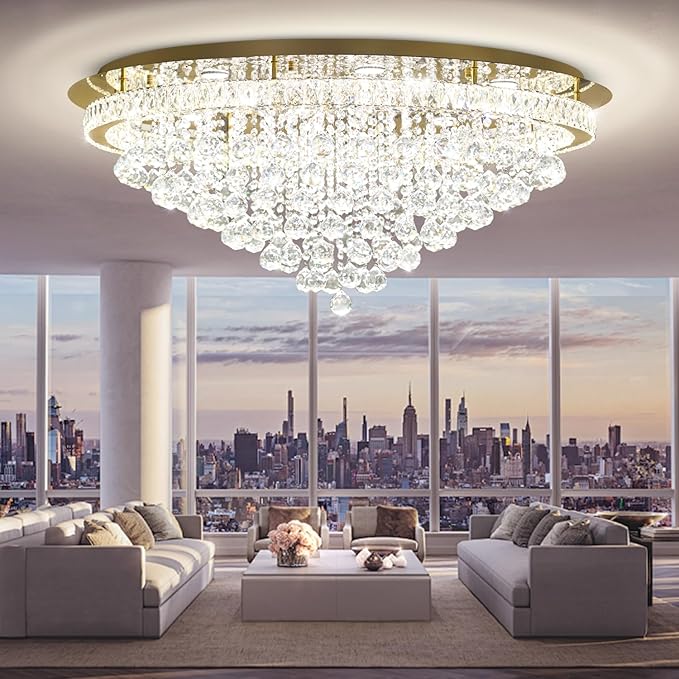 Dia 40" Modern Crystal Chandeliers for Living Room,Gold Large Chandelier Flush Mount Chandeliers for Bedrooms Dining Room Dimmable 2700k 4500k 6000k