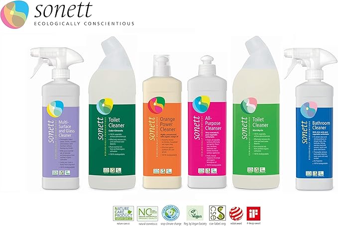 Sonett organic All Purpose Cleaner 16.9 Fl oz/ 500ml -Strong grease and dirt-dissolving properties. Orange and lemongrass oils ensure that cleaner is very skin-friendly with a soothing scent