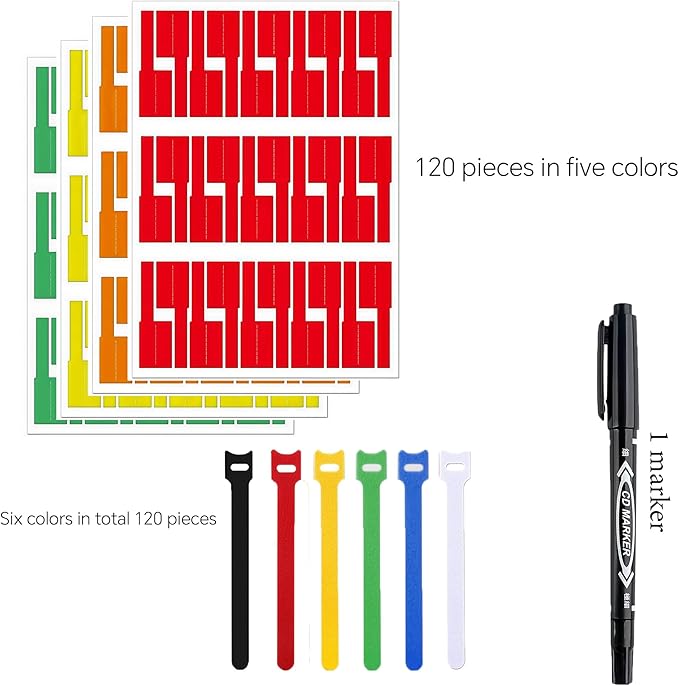 240-Piece Water-Resistant Cable Labels and Tags Kit with Marker - 10 Colors Hook & Loop Straps for Electronics, Home Office Wire Management, Cord Organizer, Color Coding Stickers